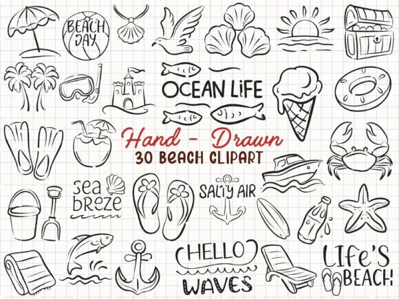 Download Beach Svg Bundle, Ocean Clipart Doodle - Beach svg Collection