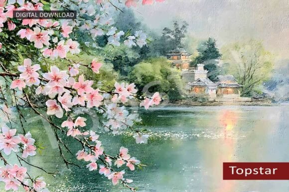 Download Cherry Blossom Summer Landscape Wall Art - Premium Resources