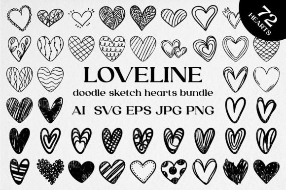 Download LOVELINE, Doodle Sketch Hearts Bundle - Doodle Collection